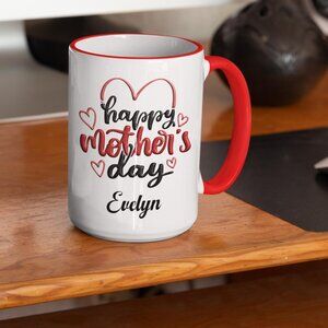 19 Mohters Day Red Rim and Handle Personalized, 11oz Coffee Mug, Custom Mug